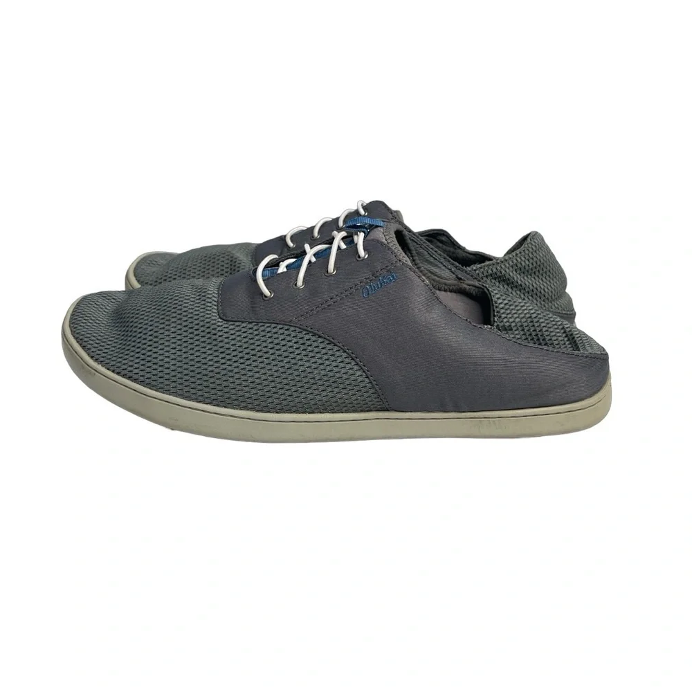 Olukai Nohea Moku stretchy/breathable men size 12 bluish gray no tie  boat shoe